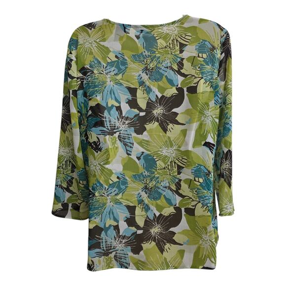 Y2K New York & Co. Womens Floral Sheer W Sequins V Neck Blouse Green Sz M - Picture 3 of 7